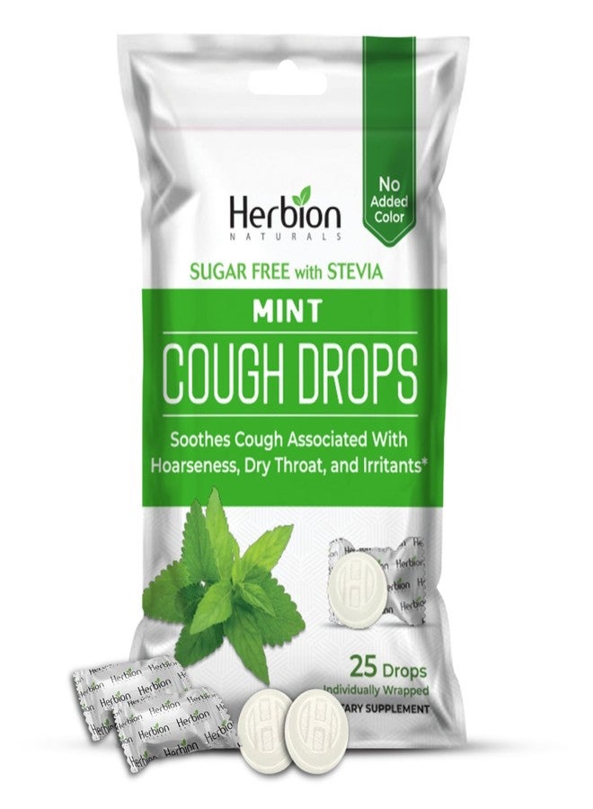 HERBION Naturals Cough Drops, Sugar Free with Stevia, Dietary Supplement, Soothes Cough, for Adults & Children Over 6 Years, 25 Drops, Mint, Pack of 1 - Image 1
